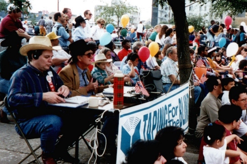 photo of describers at the Houston Livestock Show and Rodeo parade color clip art actor treading the boards carrying a skull