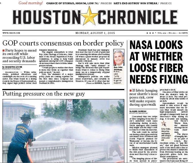 front page of August 1, 2005 Houston Chronicle