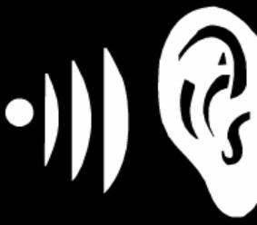 black and white line art with sound waves moving toward an ear
