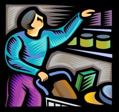 abstract clip art of woman placing items in grocery cart