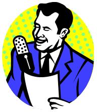 color clip art image of a man reading copy on the radio