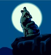 color clip art of a wolf baying at the full moon